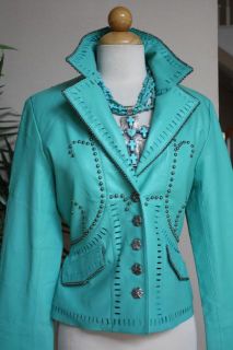 Great Deal Under Wholesale Double D Ranch Turq Studs Leather Jacket