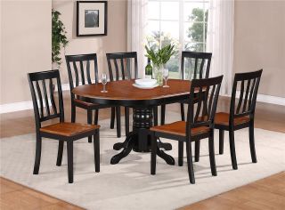 PC OVAL DINETTE KITCHEN DINING SET TABLE w/ 6 WOOD SEAT CHAIRS IN