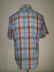 Kingsport Vintage Shirt 80s Blue Plaid Check Button Front Short Sleeve