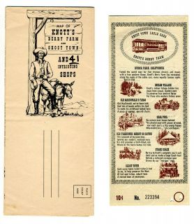Knotts Berry Farm Ghost Town Map and Cable Car Ticket 1960S