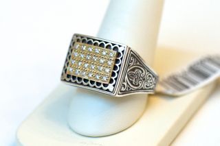 New Konstantino Mens 18K Gold Silver and Diamond Ring Size 11 $1380
