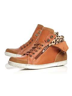 Dune Laidley High Top Trainer Shoes Tan   