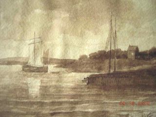 Antique Windmill Sailboat Watercolor Painting Kressley
