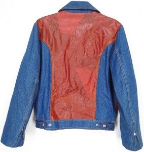 Vtg 70s Indigo KUMI® Leather & SELVEDGE DENIM Motorcycle JACKET Blue