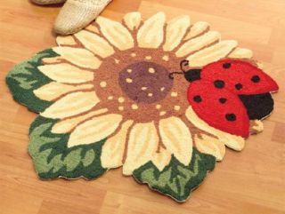 Sunflower Shaped Rug Floral w Ladybug Accent Area Mat