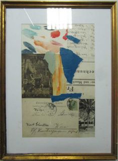 Collage Painting Signed Kurt Schwitters Era Picasso and Miro