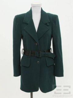 Lagerfeld Green Black Leather Belted Jacket Size 38