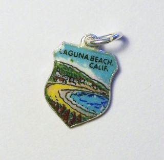 Laguna Beach California Vintage Silver Enamel Shield Travel Charm