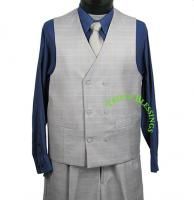 3pc Men Wide Leg Plaid High End Luxe Suit Gray 36R 62L HPE
