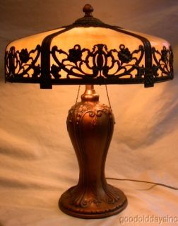 Antique Slag Stained Glass Leaded Panel Lamp Shade Miller Company
