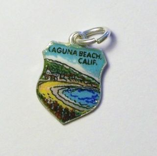 Laguna Beach California Vintage Silver Enamel Shield Travel Charm