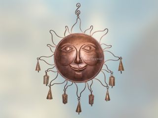 Large Iron Sun Face Wind Chime with Rustic Bells Celestial 24 TS870