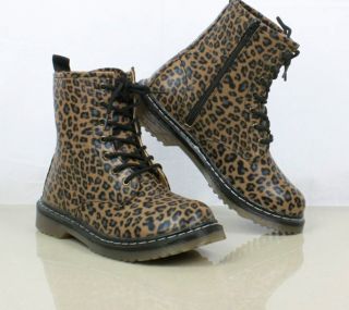 Womens Dr Doc Martin DM Style Leopard Print 90s Grunge Lace Zip Up