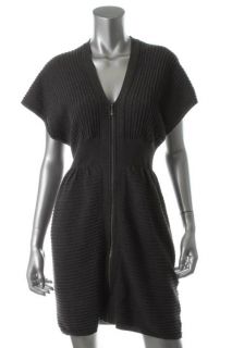 Laundry by Design New Gray Seamed Zip Front Cap Sleeve Sweaterdress L