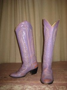 Larry Mahan Vintage Tall Rare Lavender Distressed Leather Cowboy Boots