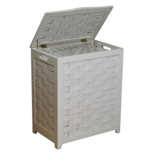White Wood Laundry Basket Hamper w Removable Liner