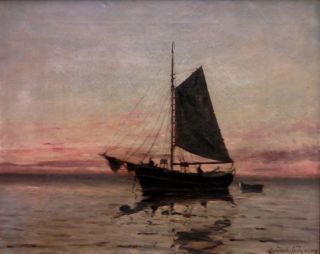 Lauritz Sorensen 1882 1968 Sailboat in Calm Sea