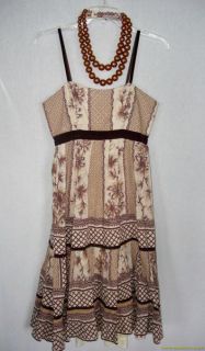 Plenty by Tracy Reese Dress 4 Small Brown Cream Cotton Full Skirt Lace