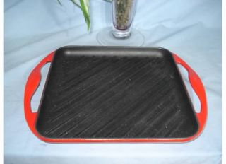 Le Creuset 24 Red Enameled Cast Iron Grill Griddle w Handles