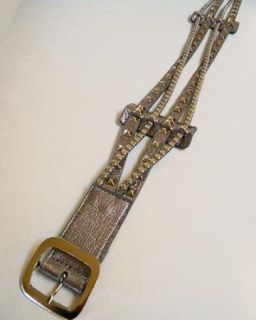 Leatherock Leather Rock Belt Studded Pewter Metallic 36 Waist Hip Glam