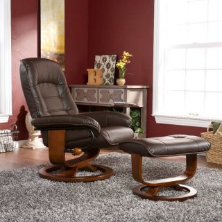 Tuscan Cafe Brown Leather Recliner and Ottoman