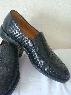 Mezlan Handmade in Spain Black Woven Leather Slip Ons Shoes Loafers