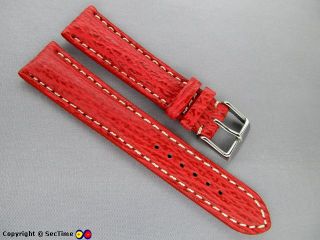 Leather Watch Strap Shark Skin Red 22mm