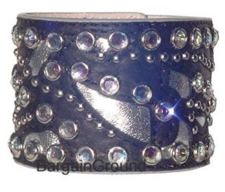 New Leather Rhinestone Bling Black Cuff Bracelet