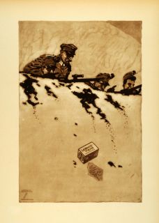 1926 Photogravure Ludwig Hohlwein Leibniz Keks Biscuit WWI Soldiers
