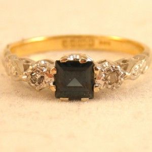 Vintage 1960s Sapphire Diamond Trilogy Ring 18ct Gold Size M 1 2