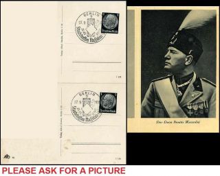 GE006. GERMAN DOUBLE POST CARD A.H.  MUSSOLINI 1937