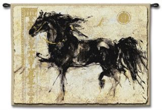 Lepa Zena Abstract Sketched Black Horse Wall Tapestry