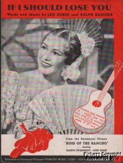 1935 Western Movie Rose of The Rancho Sheet Music If I Should Lose You