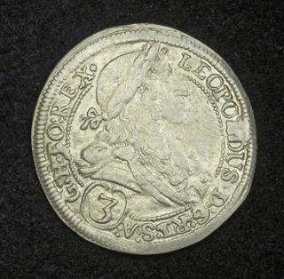 1697 Emperor Leopold I The Hogmouth Silver 3 Kreuzer Coin Graz