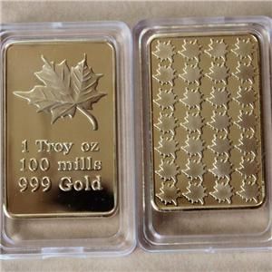 Shipping MAPLE LEAF GOLD BAR One Troy oz 100 MILLS .999 Gold NEW