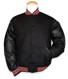 Black Varsity Letterman Jacket with Red White Stripes
