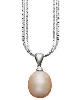 Silver Pink Cultured Freshwater Pearl Triple Chain Pendant (12 13mm