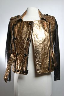 Phillip Lim Black Gold Leather Motorcycle Jacket Sz 2