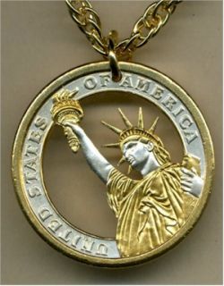 Gold Silver Cut Coin U s Statue of Liberty Pendant