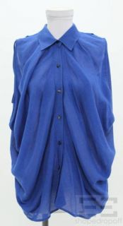 Phillip Lim Royal Blue Silk & Linen Button Front Sleeveless Drape