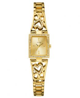 GUESS Watch, Womens Gold Tone Crystal Accented Heart Bracelet 17mm