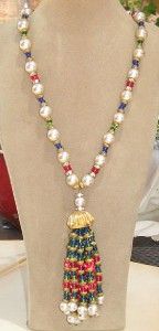 Vtg DeLillo de Lillo Faux Pearls Glass Beads Tassel Pendant Necklace