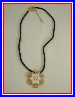 Olympic Black Rope Necklace USA Snowflake Rhinesto