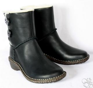 UGG Australia Lillie Black Leather Womens Winter Boots New 3336