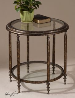 Accent Side End Table Formal Living Room Furniture Round Iron & Glass