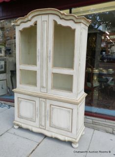 Large Distressed Painted White Baker Furniture Country Cabinet