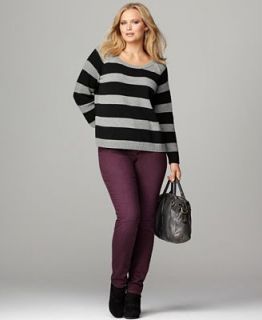 DKNY Jeans Plus Size Long Sleeve Striped Sweater & Vixen Purple Wash