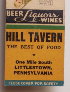 1940s Matchbook Pinup Hill Tavern Littlestown PA Adams