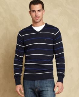 Tommy Hilfiger Sweater, Ike Striped V Neck Sweater   Mens Sweaters