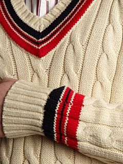 Polo Ralph Lauren V neck cable knitted cricket jumper Cream   House of Fraser